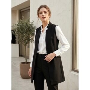 Zara Basic Collection Black Longline Vest Sleeveless Blazer XS Stand Collar